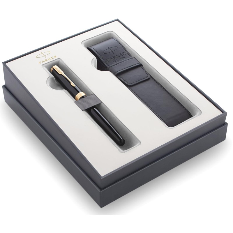 Набор Parker 2020: перьевая Parker Sonnet Core F530, Lacquer Deep Black GT (Перо M) + чехол для ручки